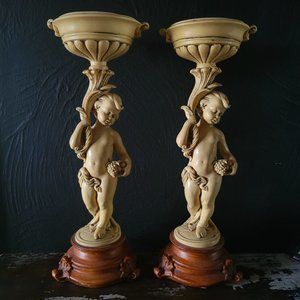 Cherub Flower Arrangement Stands, Candle Holder, Centerpiece Signed Paul 1973